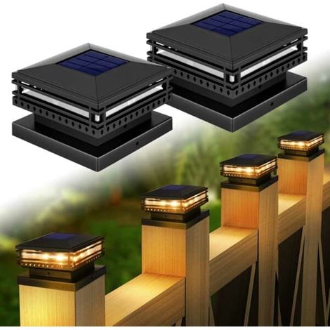 KLVGTIFS PU - Lot de 2 lampes solaires pour poteaux, noires, compatibles avec les poteaux de clôture et de terrasse (1/5)
