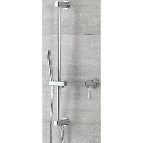 Milano Mirage 1 Outlet Manual Mixer Shower Valve with Hand Shower Handset Slide Rail Bar Kit - Chrome (1/5)