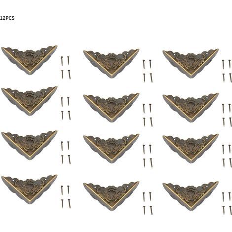 12 pièces bronze coin protecteur Vintage meubles décoratifs coin pour boîtier en bois bijoux coffre boîte de rangement pieds jambes coin protecteur (1/5)