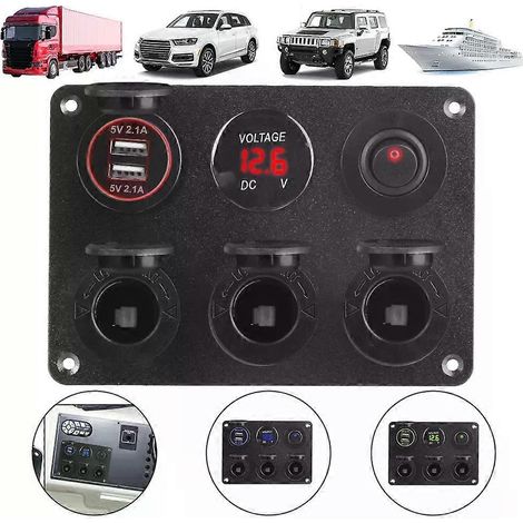 Für LED-Voltmeter-Kippschalter 12V Dual-USB-Ladegerät Zigarettenanzünder-Steckdose Mehrfachverteiler 42A für Auto, Boot, Wohnmobil - JXLGV (1/4)