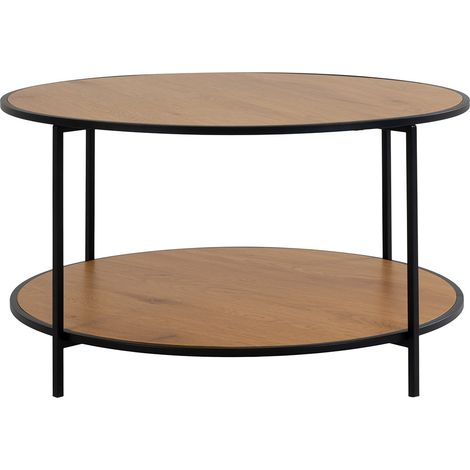 VOLLRAD - Table Basse Ronde Acier et Effet Bois Naturel (1/3)