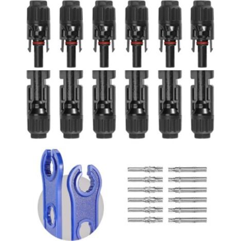 6-pair MC4 male/female dual-ring waterproof connectors for solar panel cables, with wrench included. (1/5)