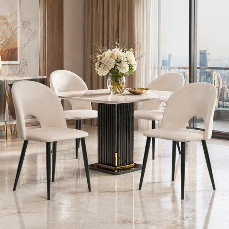 Juego de 4 sillas de comedor de terciopelo beige con patas metálicas ajustables DESVIAE (1/5)