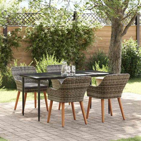 Garten Essgruppe mit Kissen 5 pcs Grau Poly-Rattan vidaXL