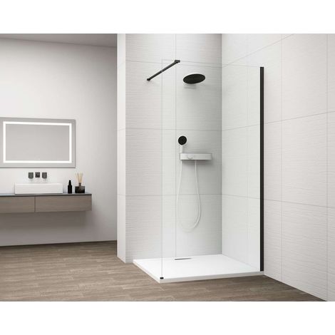 Polysan Esca - Mampara de ducha Walk-In 110 x 210 cm, Antidrop, cristal transparente/negro mate ES1011-02 (1/5)
