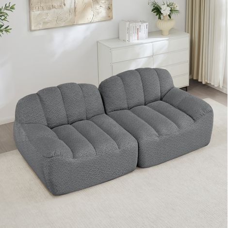 Sofá modular de 2-4 plazas en forro polar granulado gris, sin estructura, con otomana conectable y sin montaje (1/5)