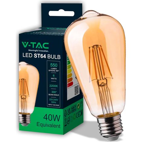 Ampoule LED Filament ST64 culot E27-6W (équivalent 40W) - 550 Lumen - Ampoules LED Vintage en Verre Ambré - 2200K Blanc Chaud (1/5)
