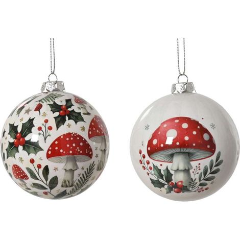 Sfera decorativa natalizia funghetto bianco diametro 8 cm - Handmade
