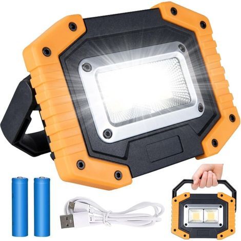[Avec 2 accus 18650]Projecteur LED Rechargeable 30W, 2000LM Lampes de Travail à LED,Projecteur Chantier USB Lampes de Camping I (1/4)
