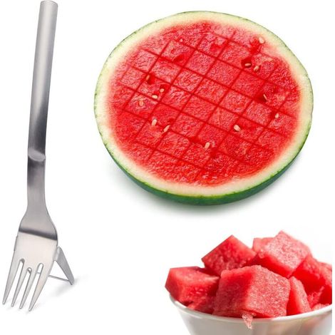 Forchetta multifunzionale in acciaio inox per tagliare la frutta, portatile, utensile da tavola creativo per frutta e meloni - Crezuo
