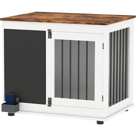 Cage de transport pour chien d'intérieur à 2 portes, avec tableau noir, pour chiens de taille moyenne jusqu'à 20 kg, 80 x 60 x 70 cm, blanche