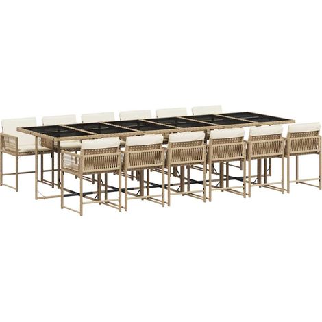Maison Exclusive - 13-tlg. Garten-Essgruppe mit Kissen Beige Poly
