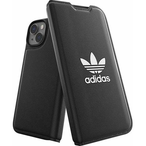 Funda Adidas Booklet básica para iPhone 14 en blanco y negro