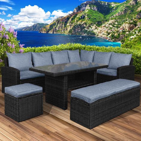 BRAST Gartenmöbel Set Eco   Schwarz/Blau   bis zu 9 Personen   inkl. extra Dicke Kissen   TÜV geprüft   Outdoor Loungemöbel Sitzgruppe Essgruppe Garnitur (1/5)