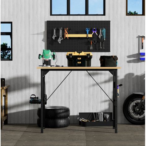 Banco de trabajo regulable de 120 cm con panel perforado, 700 kg, ruedas, negro HAVRYA (1/5)