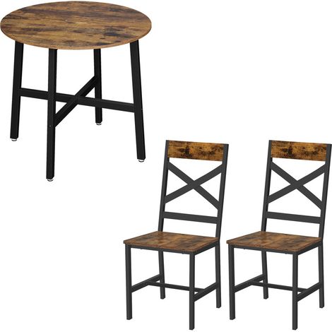 VASAGLE Ensemble de Meuble de Salle à Manger, Table Ronde 80 x 75 cm (ø x H) et 2 Chaises, Cadre en Acier, Style Industriel, pour Salon, Cuisine, Marron Rustique et Noir (1/5)