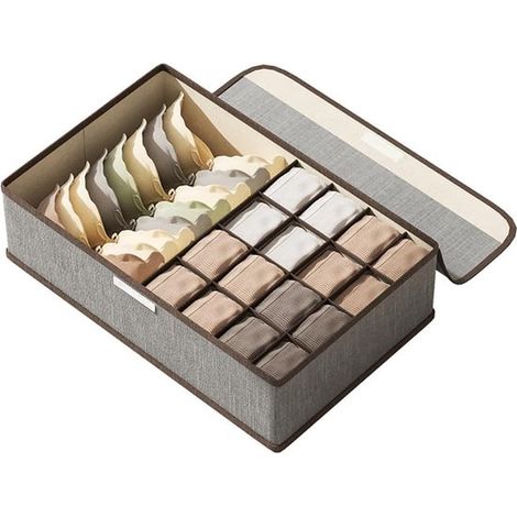 Organisateur de rangement pour sous-vêtements,chaussettes et cravates avec couvercle,boîte de rangement pliable en tissu pour placard (gris) (1/5)