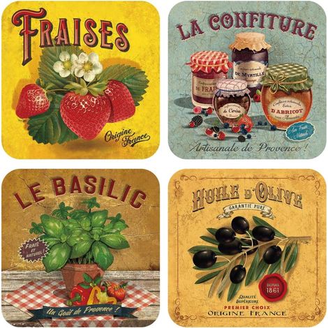 Lot de 4 - Set de Table Vintage Plastique 30x30cm - Rétro Légume Fruit Sets de Table Lavable en PVC Cuir - Antidérapant - pour Salle à Manger Cuisine Restaurant (Set DA 3)'Parent'Set Da 3'-