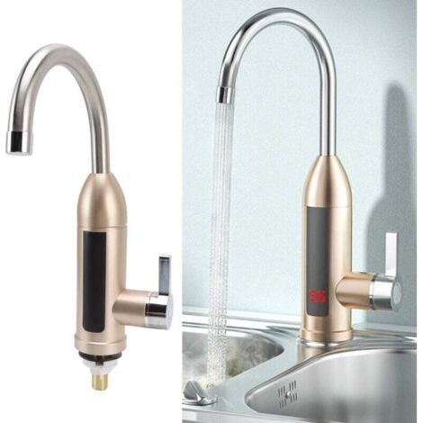 3000-W-Durchlauferhitzer-Wasserhahn, drehbar, elektrisch, Warm- und Kaltwasser, Edelstahl, für Küche und Bad, EU-Stecker 220 V (1/5)