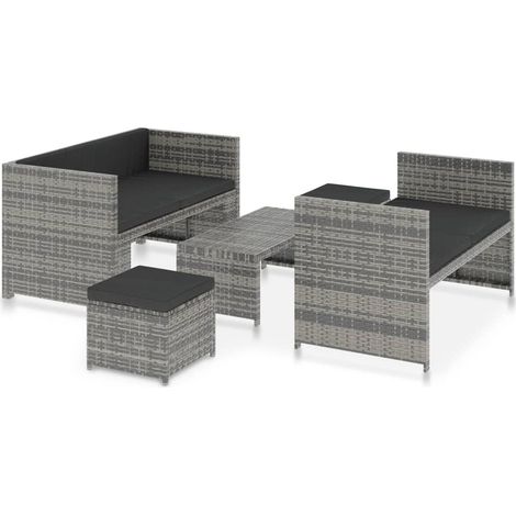 Mobili da giardino mobili da esterno Set di mobili da 5 pezzi con cuscini in resina intrecciata grigia 020016433
