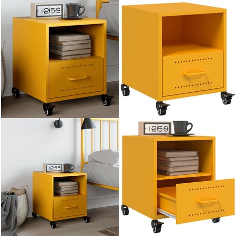Mesita de noche acero amarillo mostaza 36x39x43,5 cm - Acero - Almacenamiento