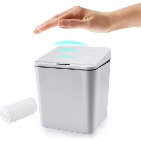 Petite poubelle automatique à poser avec couvercle, sans contact, pour bureau, table de chevet, bar à café, 6 l, avec piles, gris (1/5)