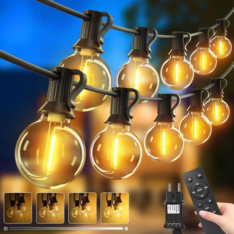 10M Guirlande Guinguette Exterieur Avec Télécommande, Dimmable G40 LED Guirlande Lumineuse Exterieure, Etanche Ampoule Lumiere Electrique pour Jardin Terrasse Balcon Pergola Fête, Blanc Chaud (1/5)