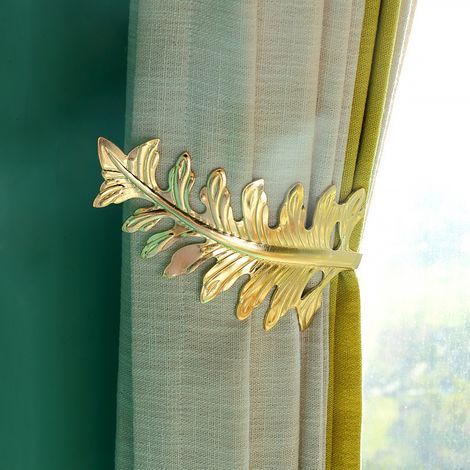 Lot de 2 boucles de rideau antiques, grand modèle vintage à motif de feuille. (1/5)