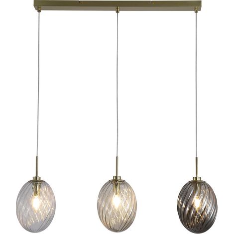 Searchlight Whirl Suspension à 3 lampes, laiton satiné, verre multicolore, 3 x E14 (1/5)
