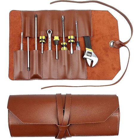 Werkzeugkoffer aus Leder, Mehrzweck-Werkzeugkoffer aus Segeltuch, Schlüsseletui, Werkzeugrolle, Werkzeugorganizer, Mehrzweckorganizer mit 10 Fächern. (1/5)