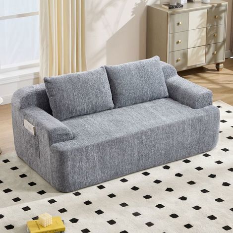 Petit Canapé 170x90x65cm Velours Côtelé Doux - Canapé 2 Places - Gris, Sans Montage, Coussins Inclus, Mousse Haute Résilience (1/5)