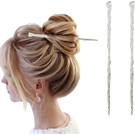2 palillos de aleación para el cabello - Palillos para moños - Joyería para el cabello - Accesorios minimalistas abstractos para peinados largos (1/5)