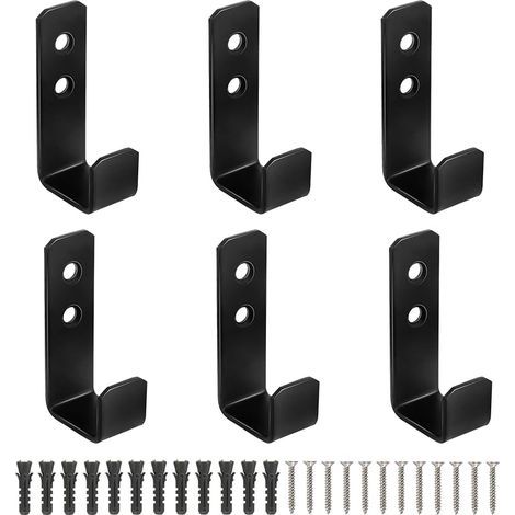 Set mit 6 robusten Wandhaken, J-förmige schwarze Haken, Schraubhaken zum Aufhängen sperriger Gegenstände, Wandmontage (1/5)