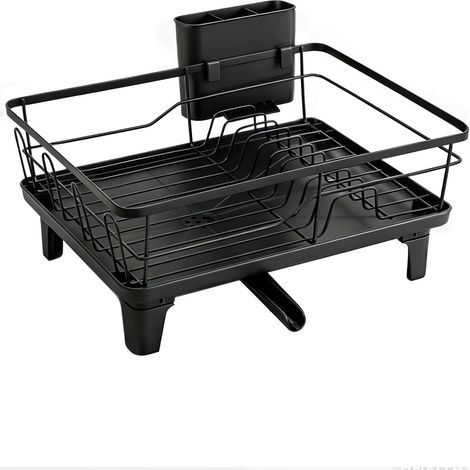 Egouttoir Vaisselle - Égouttoir de Cuisine Compact avec Porte-Couverts et Bac, Noir Acier Inoxydable pour Évier, Gain de Place et Montage Rapide (1/5)