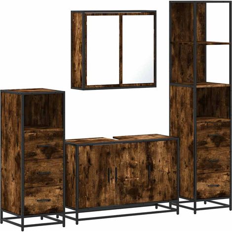 Maison Exclusive - 4-tlg. Badmöbel-Set Räuchereiche Holzwerkstoff