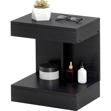 Table of bedside, table of auxiliary with drawer and compartment of storage, console modern with shelf for different pieces, black (1/5)