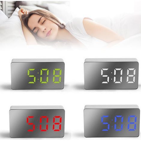 Réveil miroir LED, réveil numérique, mini-réveil multifonctionnel pour chambre, salon et bureau