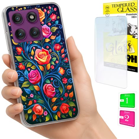 Custodia per Motorola Edge 60 Pro con foto, retro con fiori e vetro 9H. (1/5)