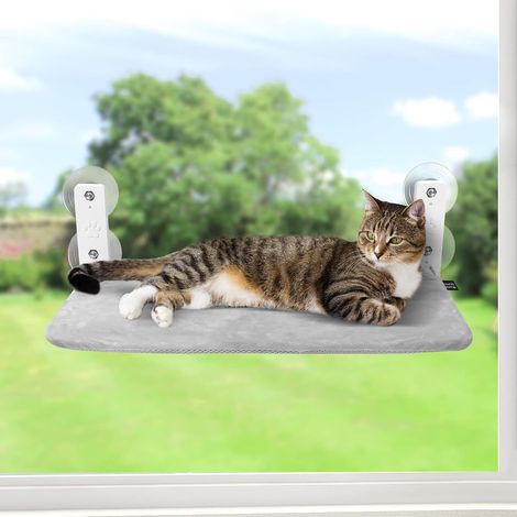Hamac Chat Fenetre Ventouse Panier Perchoir Suspendu pour Petits Pliable Transat Ttagere Lit Support Fenêtre pour Interieur Grands Chats avec Tapis Réversible Lavable en Machine (Gris,M) (1/5)