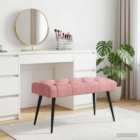 Banc capitonné en velours rose avec coussin en mousse 80 x 40 x 46 cm - PANGIVO (1/5)