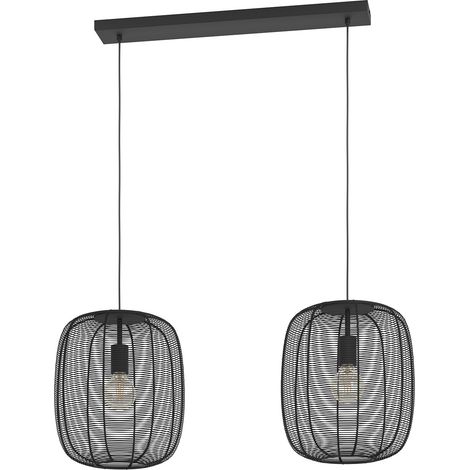 Lampadario A Sospensione Vintage Rinroe Acciaio Nero 2 Luci E27