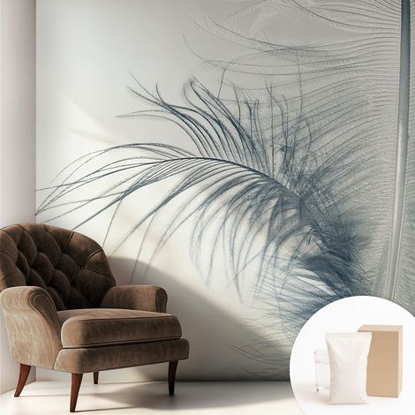 Papier peint intissé mural classique avec imprimé motifs décoratifs design élégant non‑tissé Plume délicate 250x250 cm (1/5)
