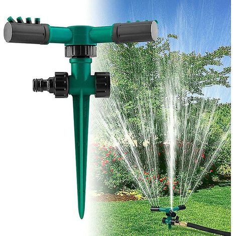 Arroseur circulaire vert pour pelouse, pulvérisateur de jardin à arrosage uniforme, arroseur rotatif à 360°, système d'irrigation à 3 bras (1/5)