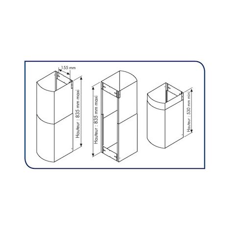 Colonne acier inox pour hotte semi-professionnelle KARA, hauteur maxi 835 mm S&P (UNELVENT) 980361