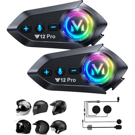 Intercom Moto Main Libre Oreillette Bluetooth Casque Suppression Bruit CVC Système d'Interphone Wireless 5.1 avec Radio IP65 Étanche Intercom-Moto-Interphone-Casque-Headset (1/5)