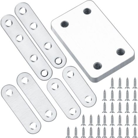 Lot de 14 Plaques de Réparation en Acier Inoxydable + 44 Vis - Pour Renfort Meubles, Armoire, Table (1/5)