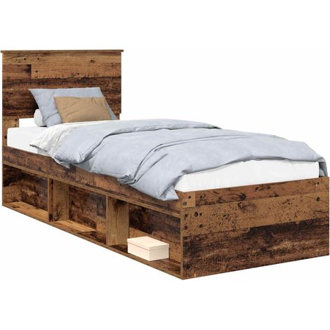Bed Frame with Headboard Old Wood 75 x 190 cm Solid Pine Wood vidaXL (1/5)