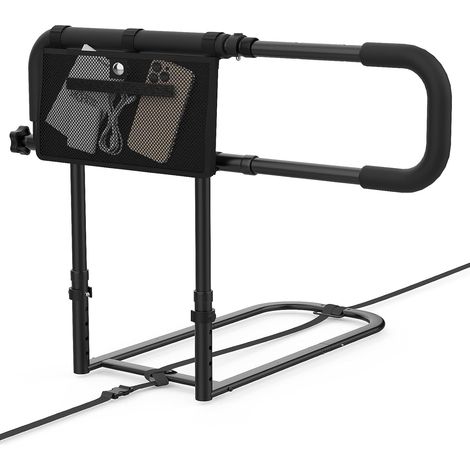 Barrière de lit pour personnes âgées – Barre d'aide au lit réglable avec poche de rangement et sangle de sécurité, montage sans outils, poignée antidérapante, convient aux lits jumeaux/double/grand (1/5)