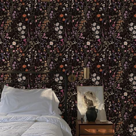 Carta da Parati Autoadesiva Fiori Vintage Nera 44x1200 cm (1/5)
