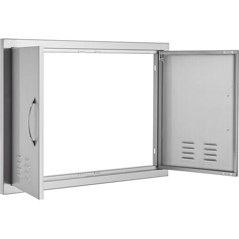 Porte d'accès BBQ, 762x533 mm, double porte extérieure de cuisine en acier inoxydable, montage affleurant, avec poignées et aérations, pour îlot BBQ et station de grillade. (1/5)